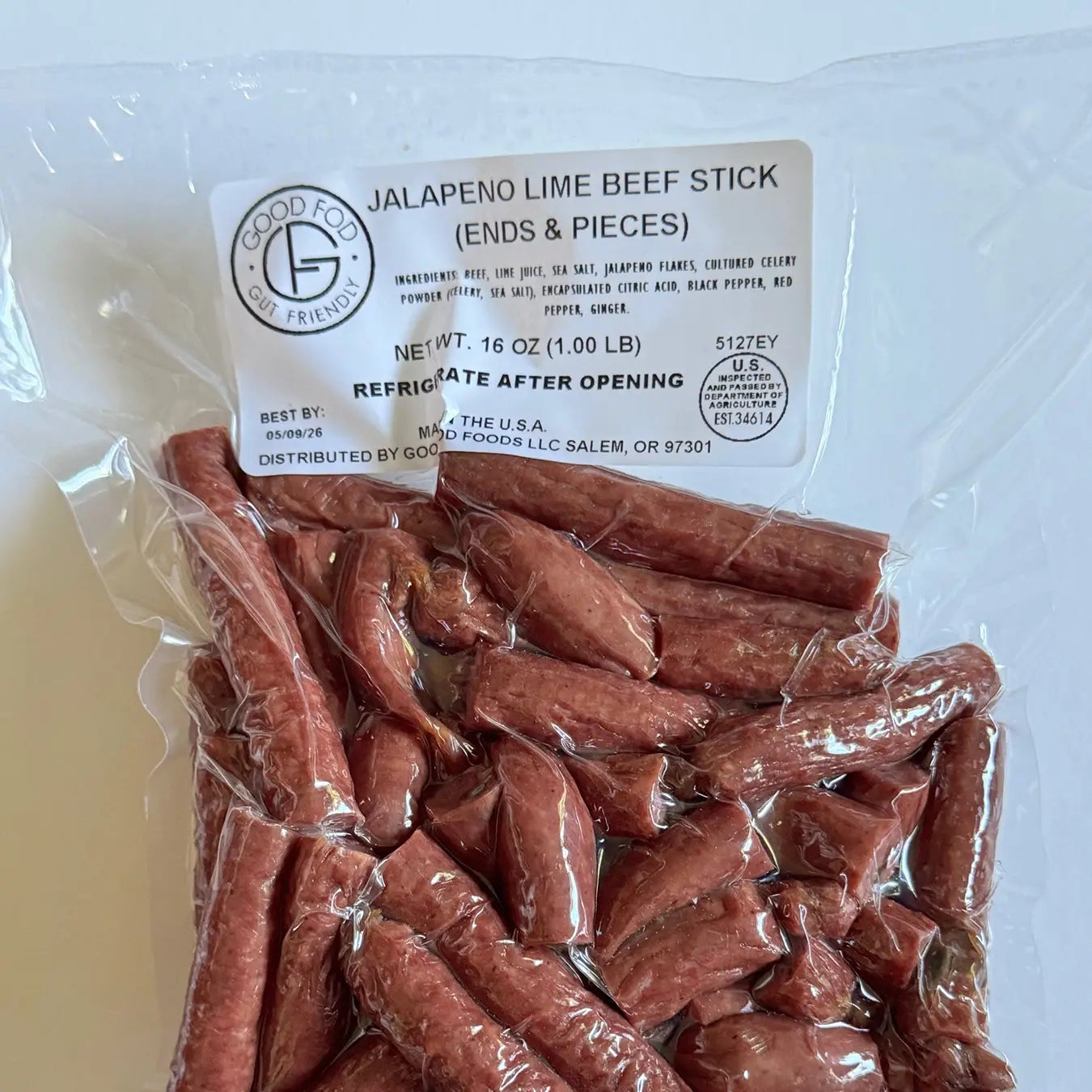 Good Fod Jalapeño Lime Meat Stick 1lb Bulk Bag (Ends & Pieces)