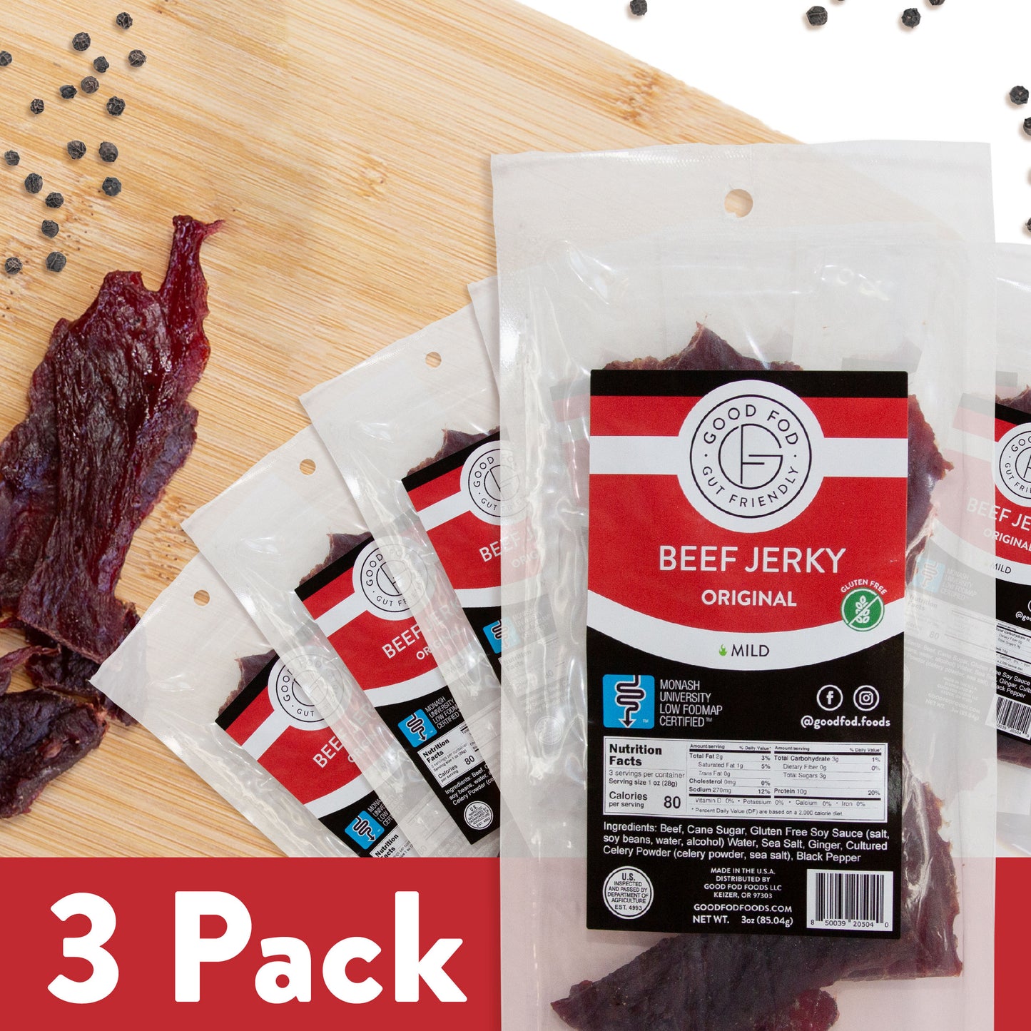 Good Fod Foods Original Beef Jerky 3-Pack