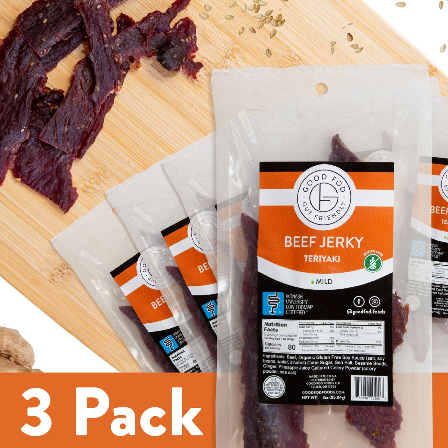 Good Fod Foods Teriyaki Beef Jerky 3-Pack