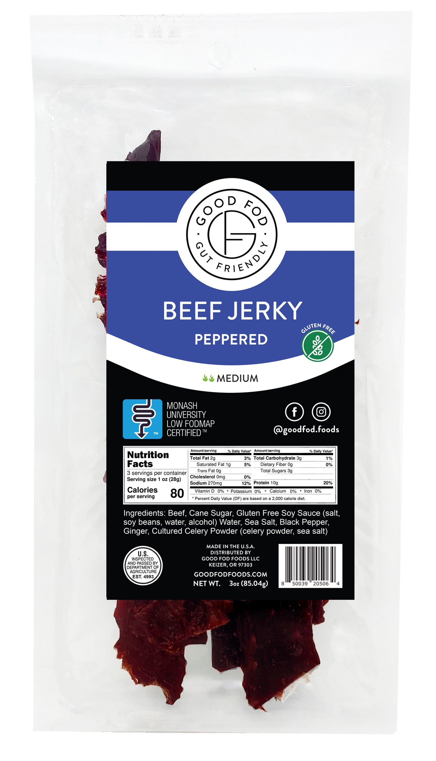 Good Fod Foods Peppered Beef Jerky 3-Pack