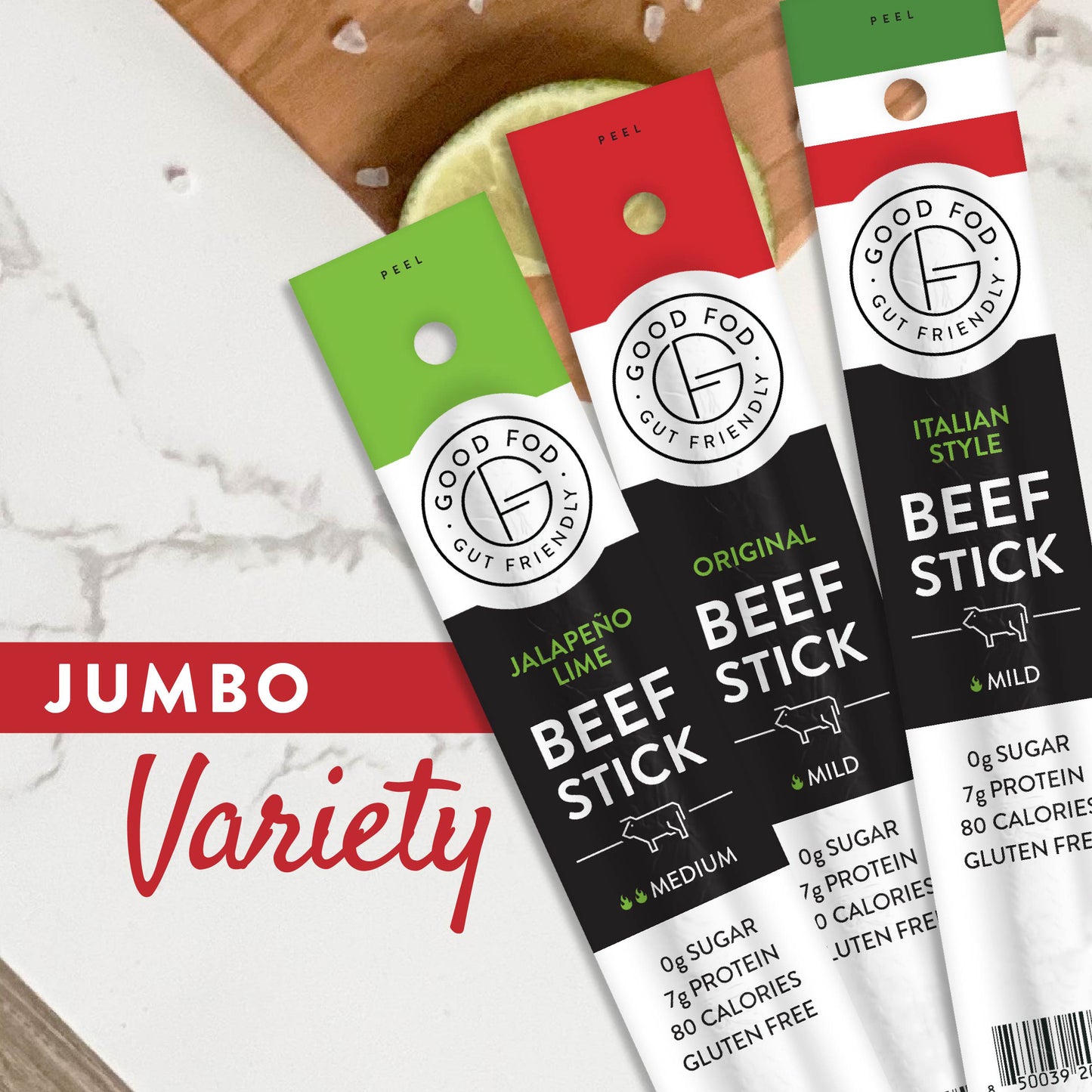Good Fod Foods Jumbo Variety Pack of Meat Sticks 10 of Each Flavor (30ct) SAVE 10% (Temporarily Out of Stock)