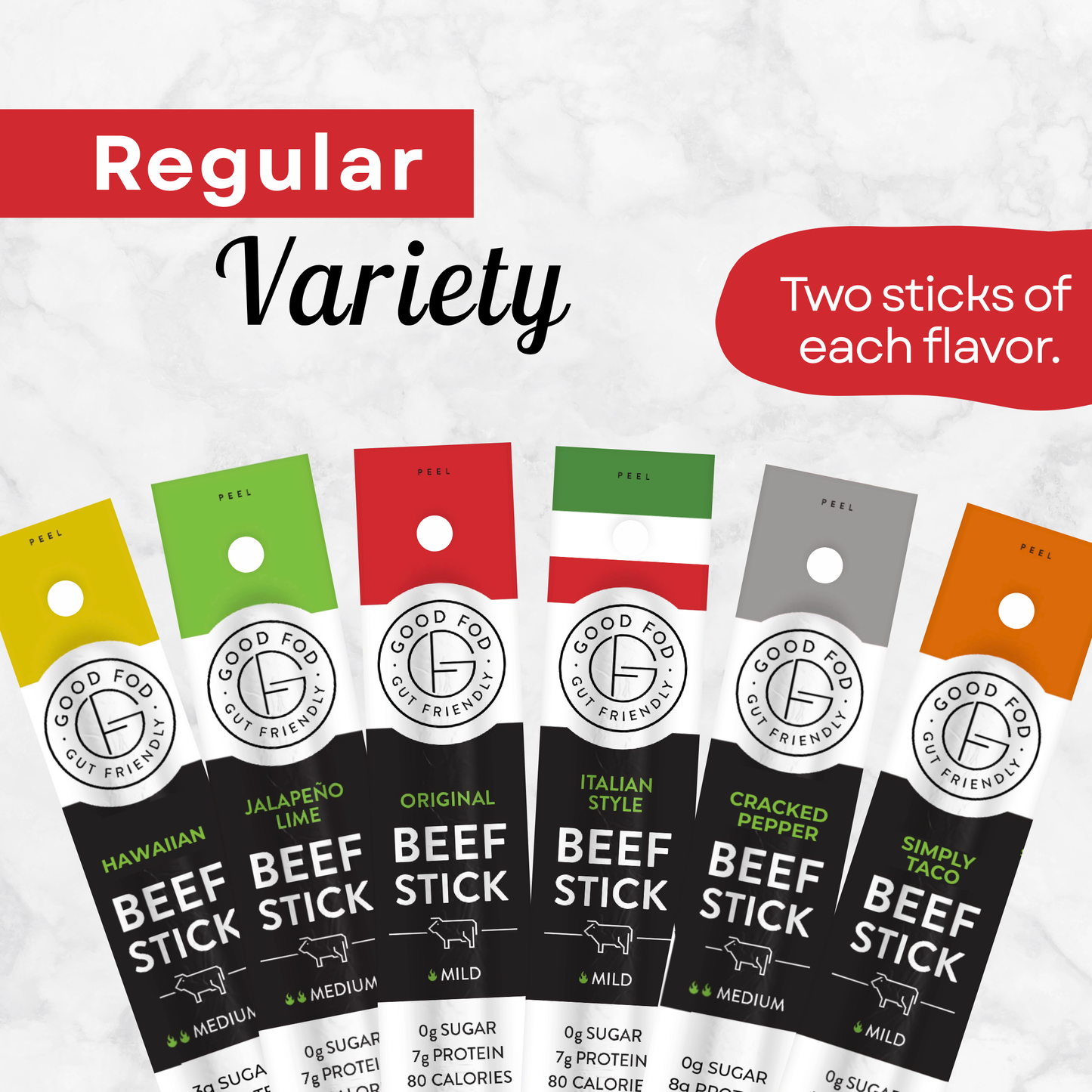 Good Fod Foods Regular Variety Pack of Meat Sticks 2 of Each Flavor (12ct)