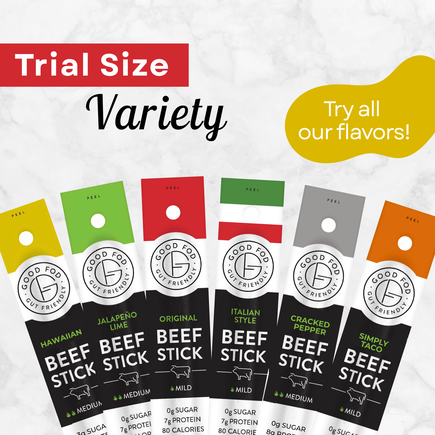 Good Fod Foods Trial Variety Pack of Meat Sticks 1 of Each Flavor (6ct)