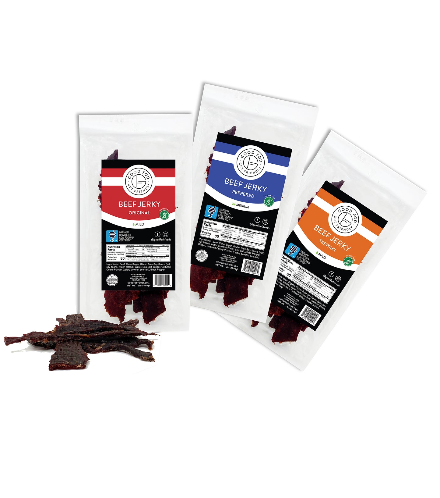Good Fod Foods Beef Jerky Variety Pack of 3 Packages