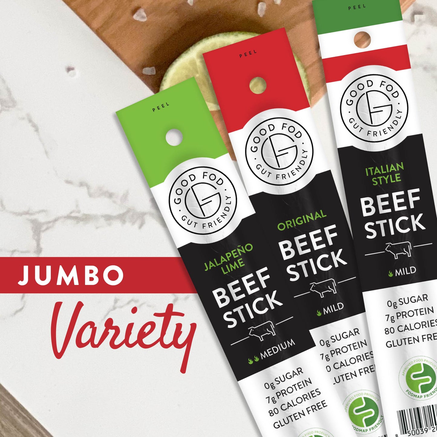Good Fod Foods Jumbo Variety Pack of Meat Sticks 10 of Each Flavor (30ct) SAVE 10%